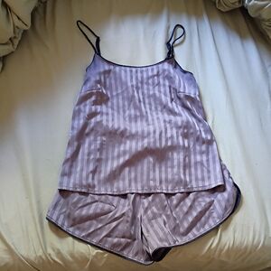 Purple Satin Striped Cami and Shorts Set